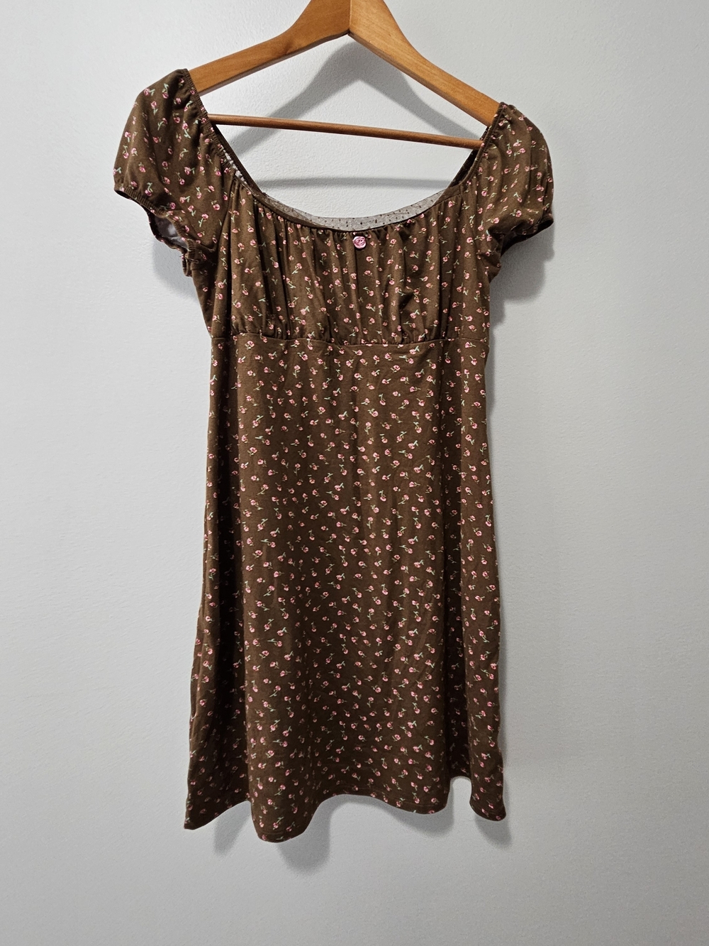 Brown Floral Scoop Neck Women's Dress